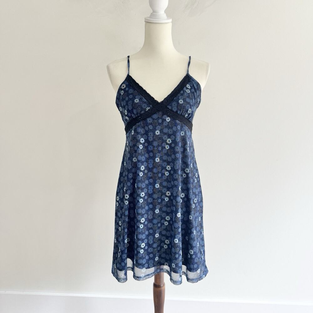 Vintage Y2K Mesh Floral Babydoll Micro Dress Fairy Whimsy Medium